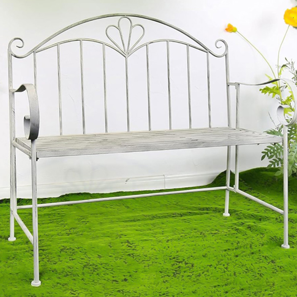 GlamHaus Trentino Antique Grey Garden Bench Image 1