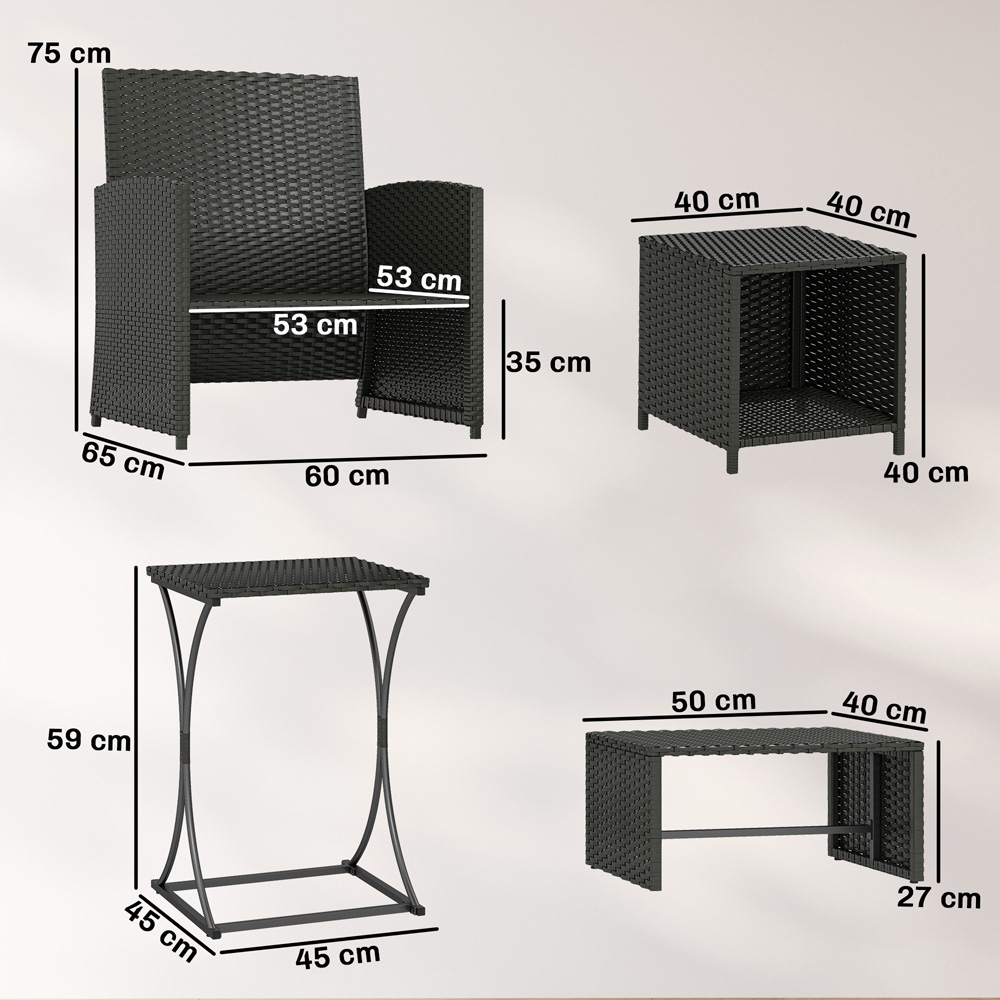 Outsunny 2 Seater Black Rattan Garden Sofa Set Image 8