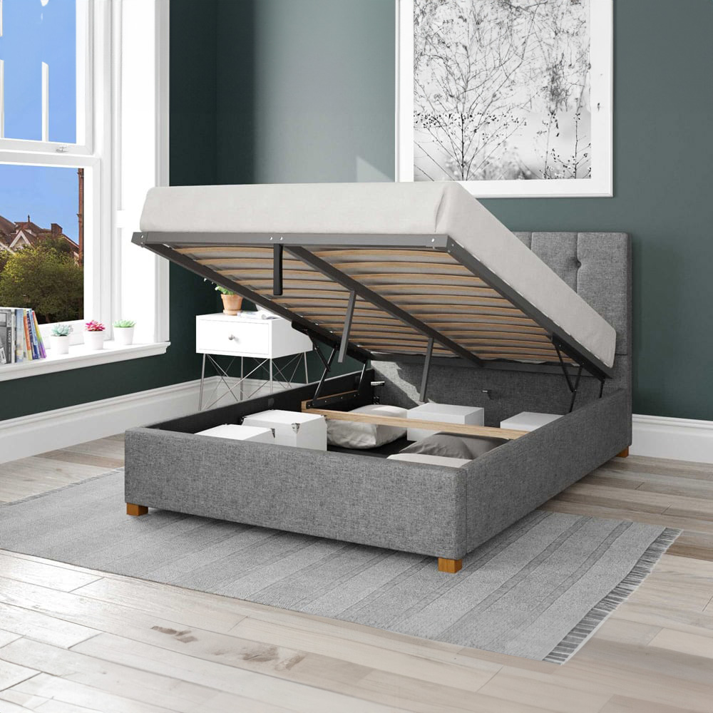 Aspire Hepburn Single Grey Saxon Twill Ottoman Bed Image 2