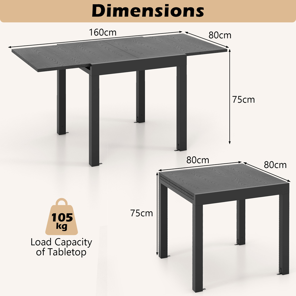 Costway 6 Seater Rectangular Aluminium Expandable Dining Table Grey Image 9