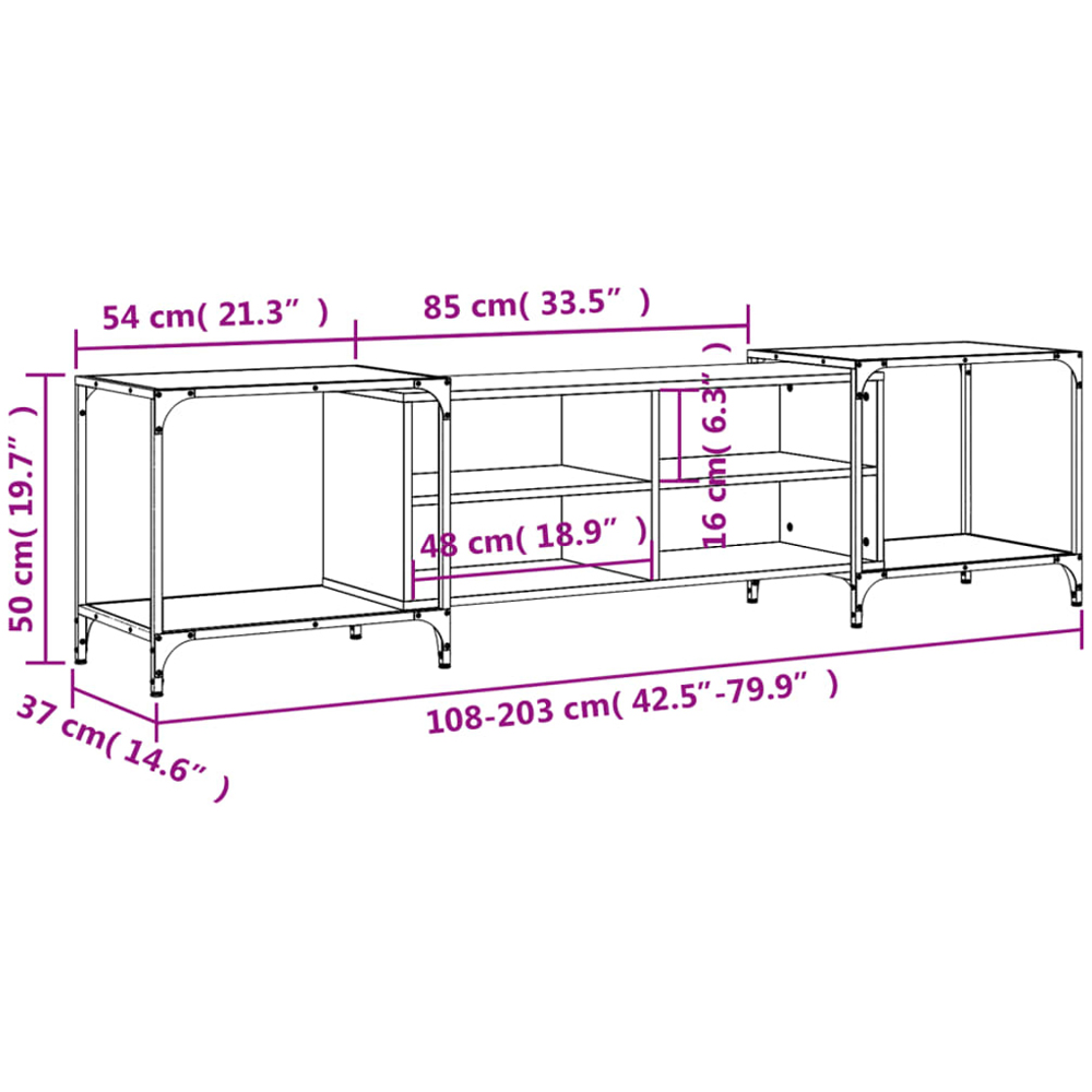 vidaXL 4 Shelf Black Wood and Metal Adjustable TV Cabinet Image 9