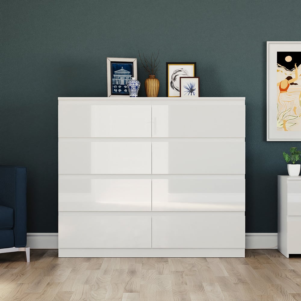 Vida Designs Glinton 8 Drawer White Chest of Drawers Image 3