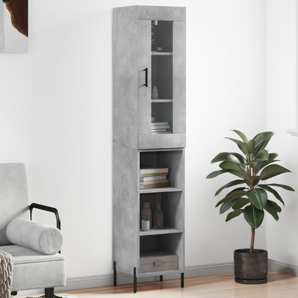 vidaXL Single Glass Door 3 Shelf Concrete Grey Highboard Image 1