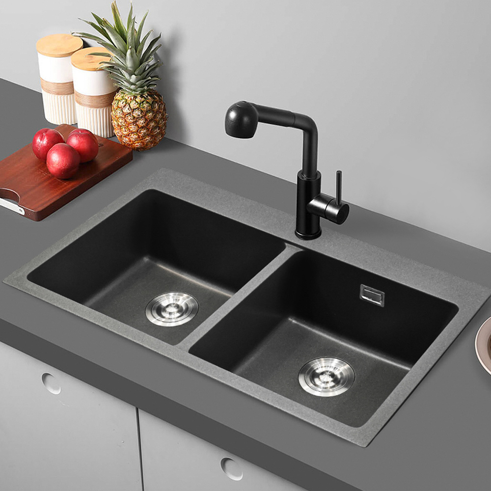 Living and Home Grey Double Undermount Kitchen Sink Bowl 83.5 x 49cm Image 5