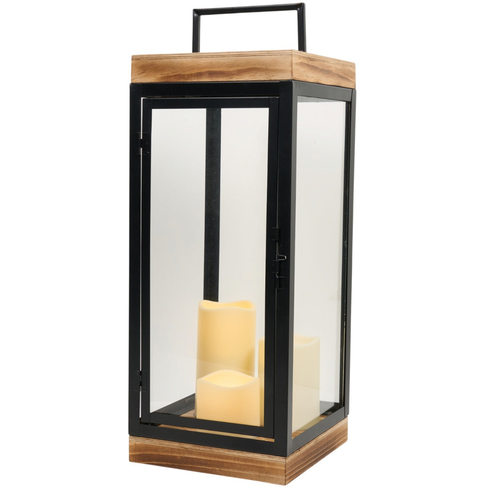 Black Wood Triple LED Candle Lantern Image 5