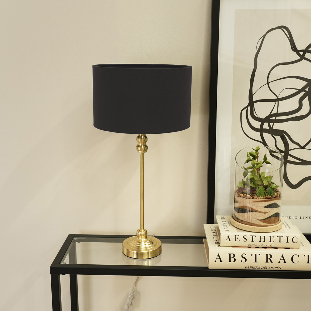 ValueLights Maggie Charcoal and Gold Drum Shade Candlestick LED Table Lamp Image 3