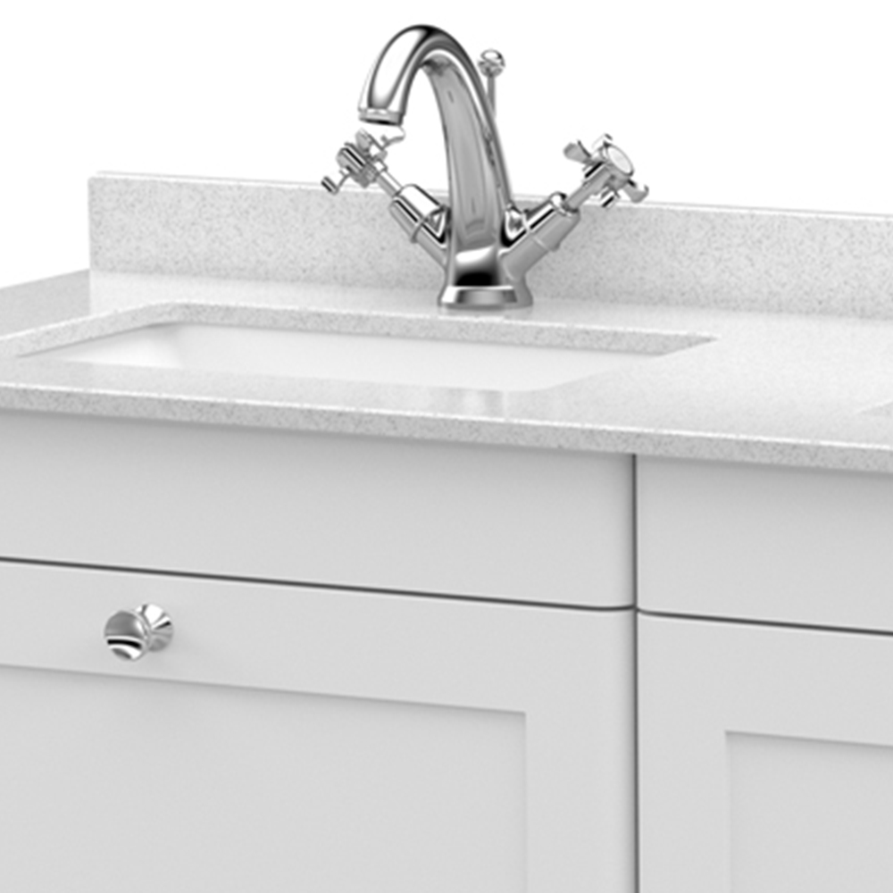 nuie Classique 2 Drawer Satin White Wall Hung Unit and 1 Tap Hole Marble Basin 1200mm Image 2