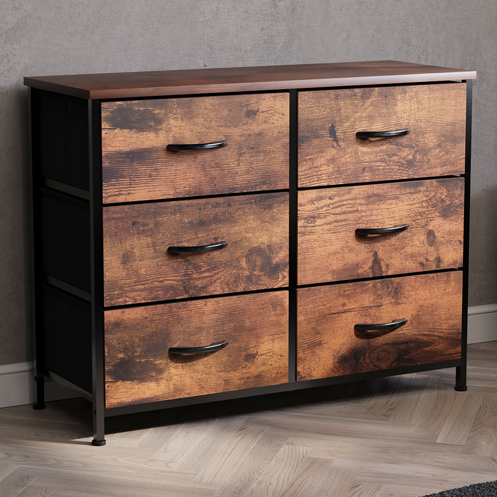 Vida Designs Chorley 6 Drawer Rustic Brown Fabric Chest of Drawer Image 1