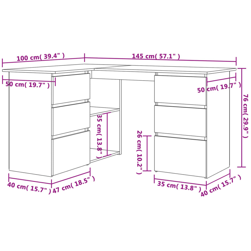 vidaXL 2 Door 4 Drawer 2 Shelf Corner Computer Desk Grey Sonoma Image 7