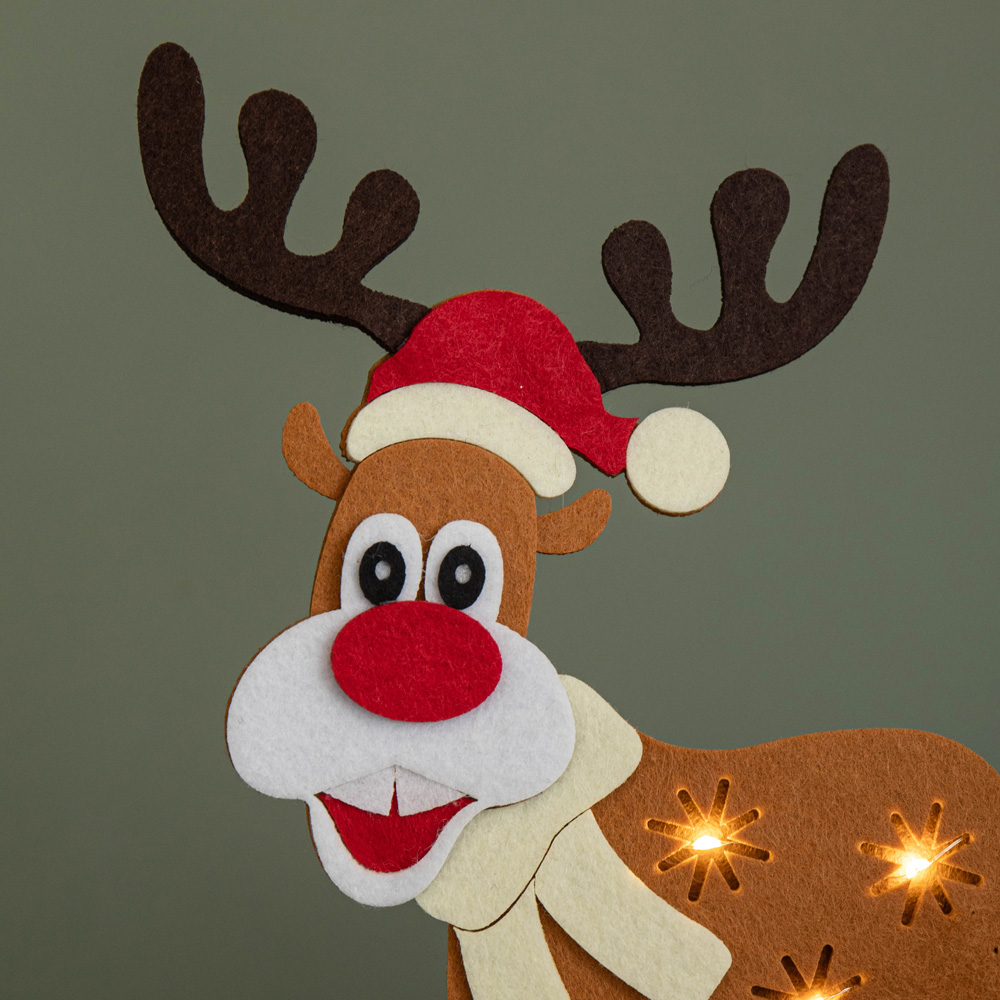 Samuel Alexander Warm White LED Felt Reindeer Christmas Decoration with Santa Hat 32cm Image 4