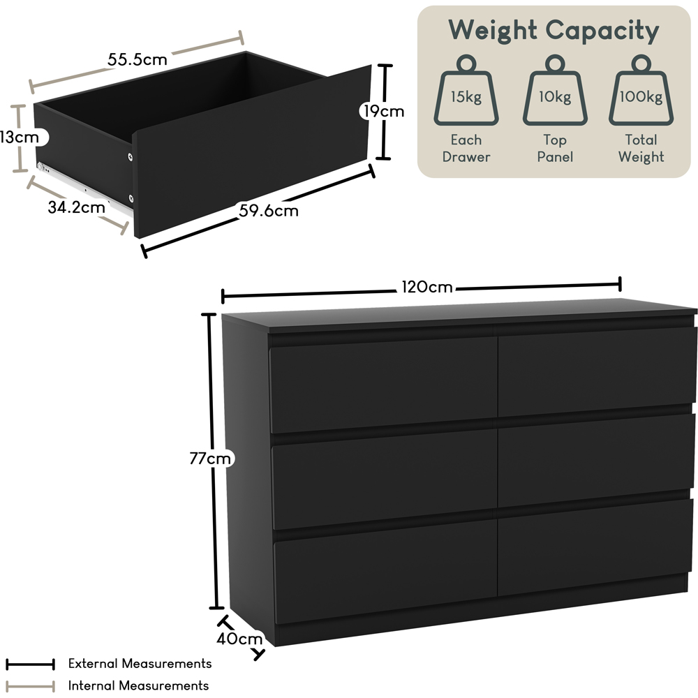 VIDA DESIGNS Denver 6 Drawer Black Chest of Drawers Image 9