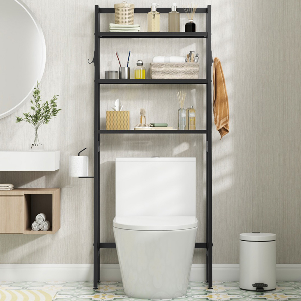 Costway Black Over The Toilet Storage Shelf with Adjustable Bottom Bar Image 1