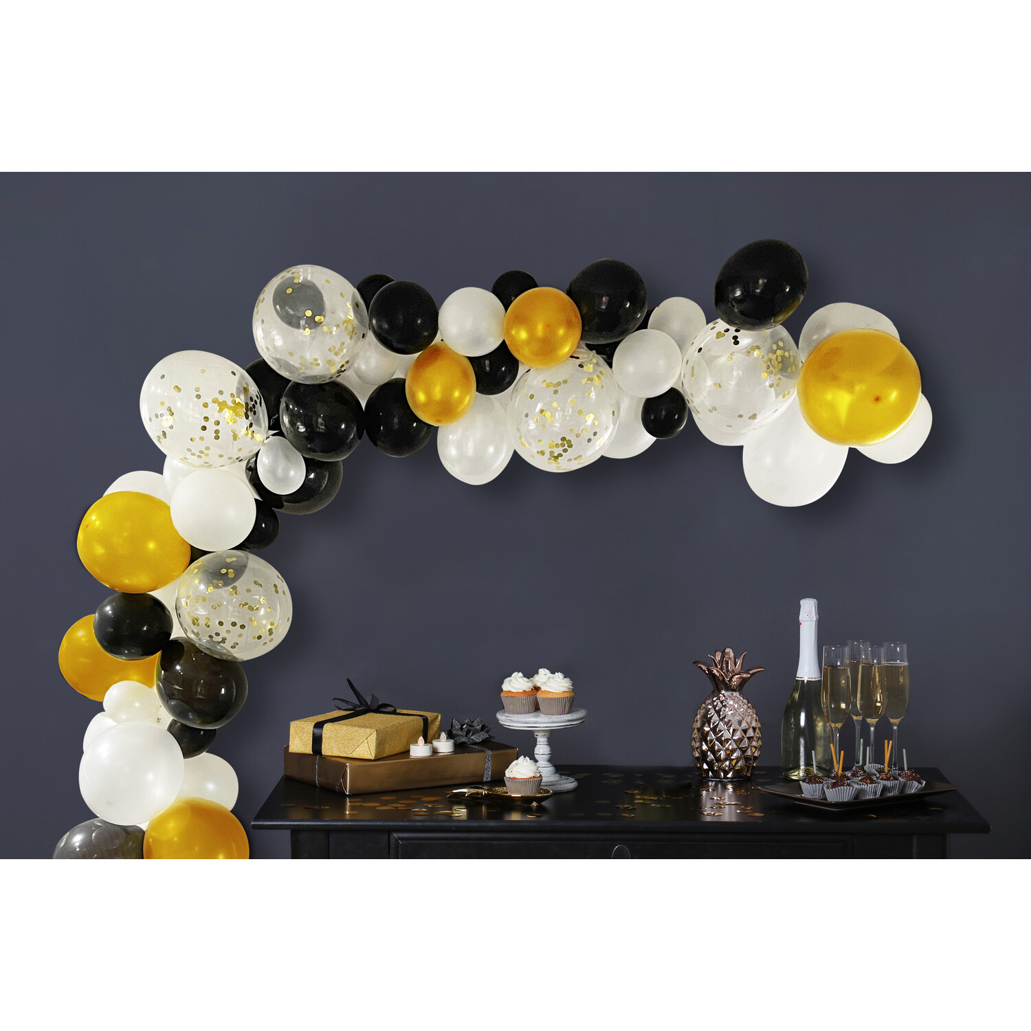 80 Piece Black and Gold Balloon Arch Kit Image