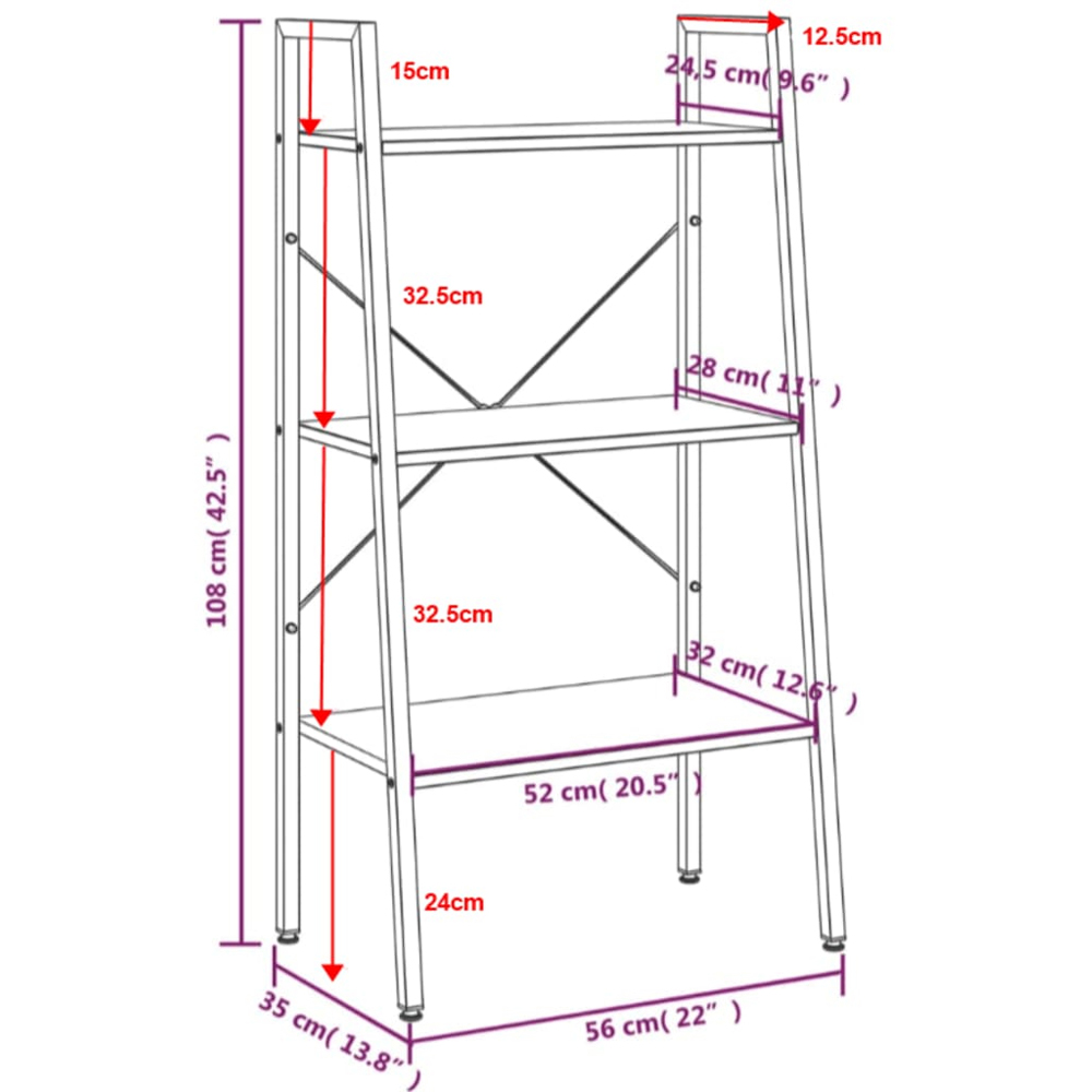 vidaXL 3-Tier Dark Black Standing Shelf Image 8