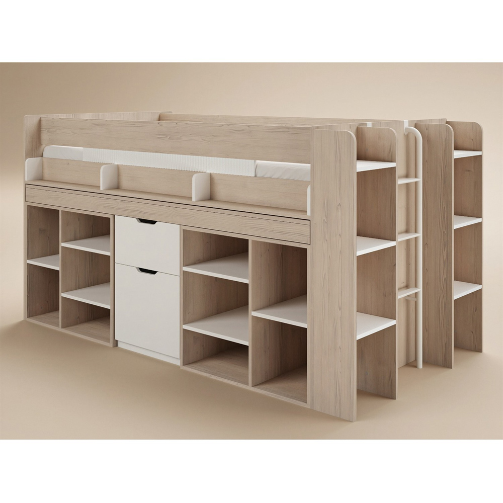 Flair Micah Oak and White Mid Sleeper Bed with Desk Image 2