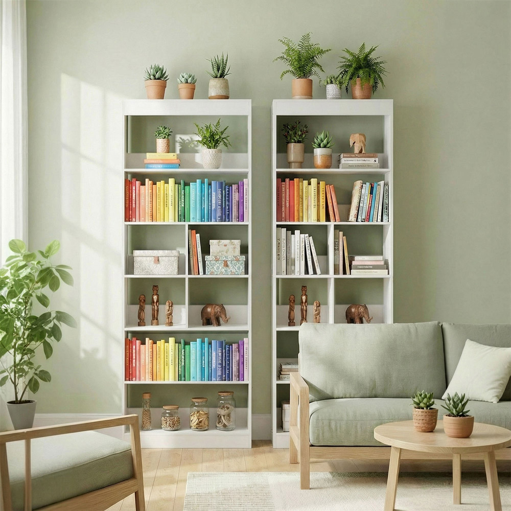 HOMCOM 6-Tier White Anti-Tipping Bookcase Image 3