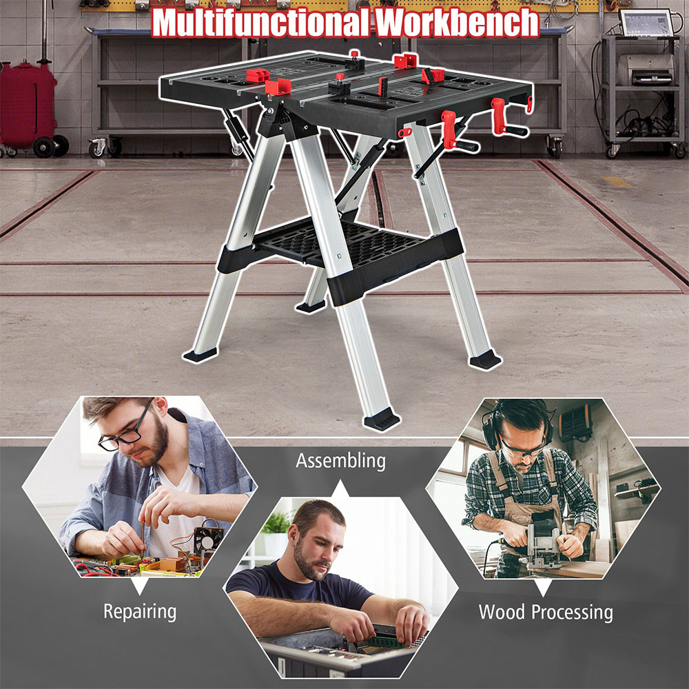 Costway 2 in 1 Red Height Adjustable Portable Workbench Image 8