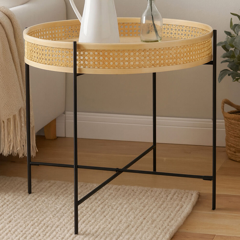 Premier Housewares Natural Rattan Top Coffee Table with Cross Legs Image 1