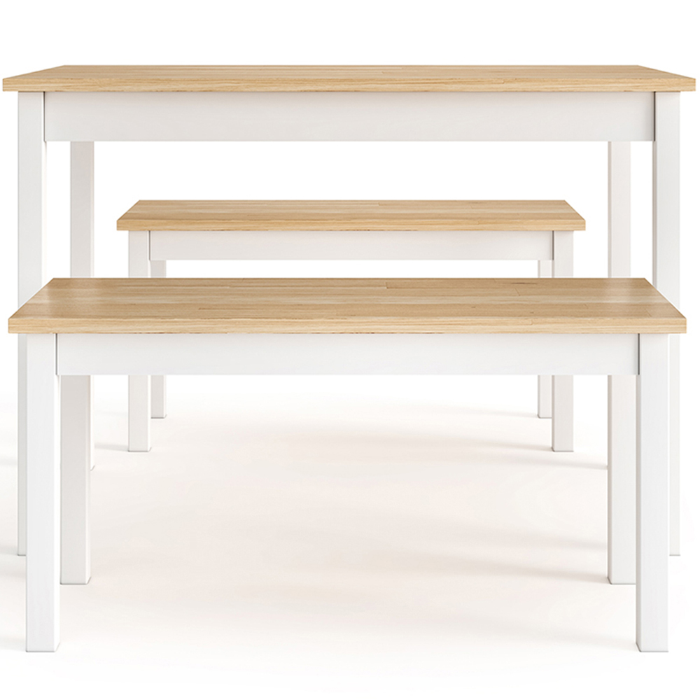 Living and Home 4 Seater White Wooden Dining Table and Bench Set Image 5