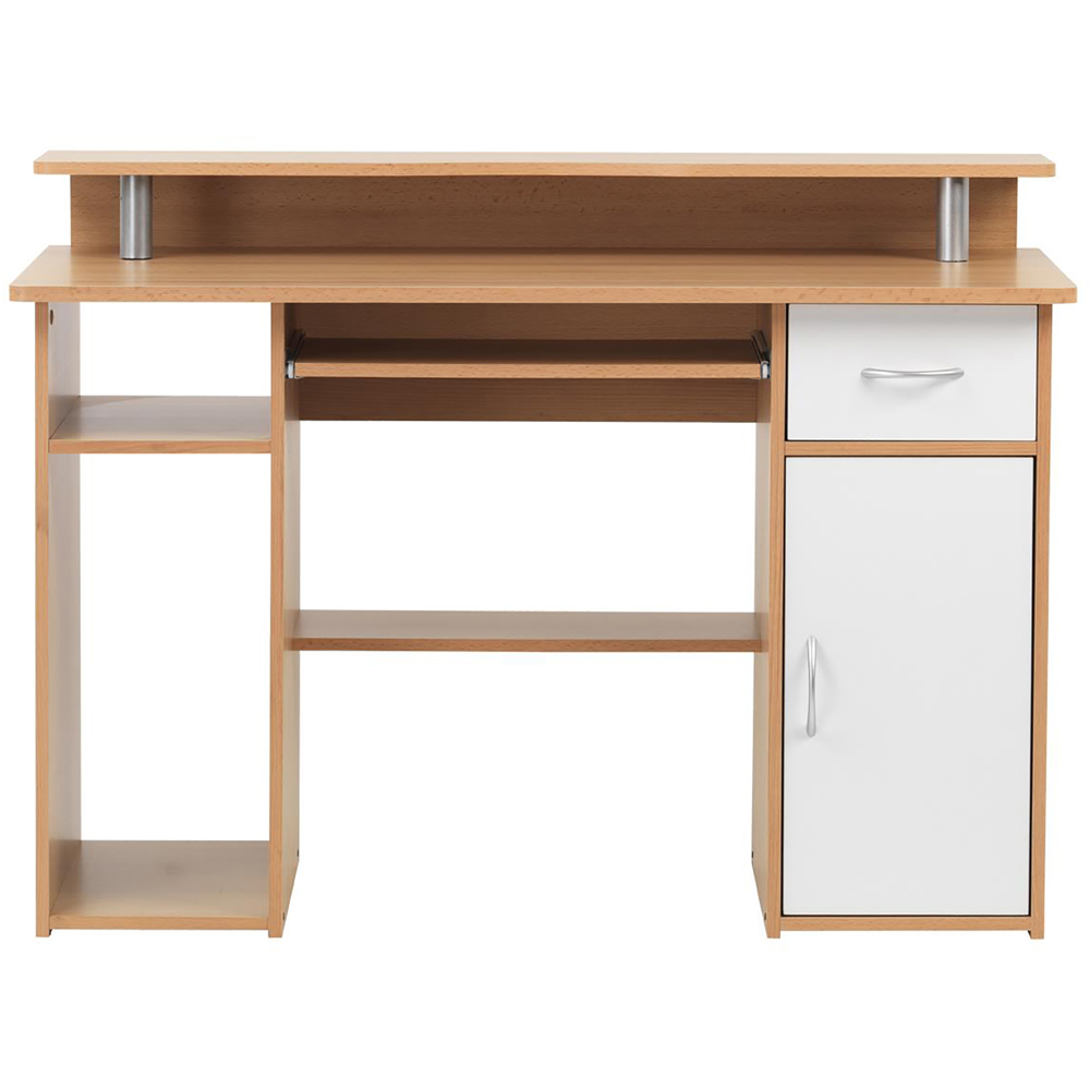 Alphason Albany Single Door Single Drawer Office Desk Beech and White Image 4