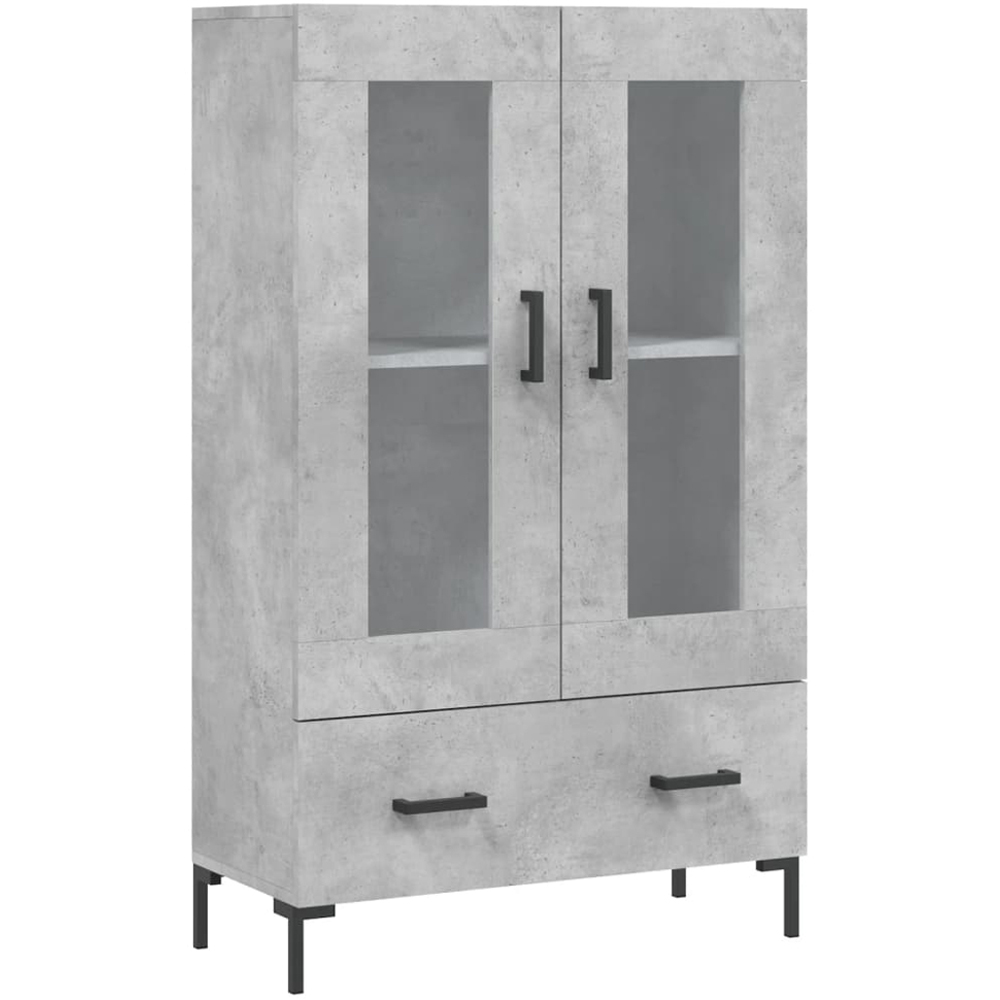 vidaXL 2 Glass Door Single Drawer Concrete Grey Highboard Image 2