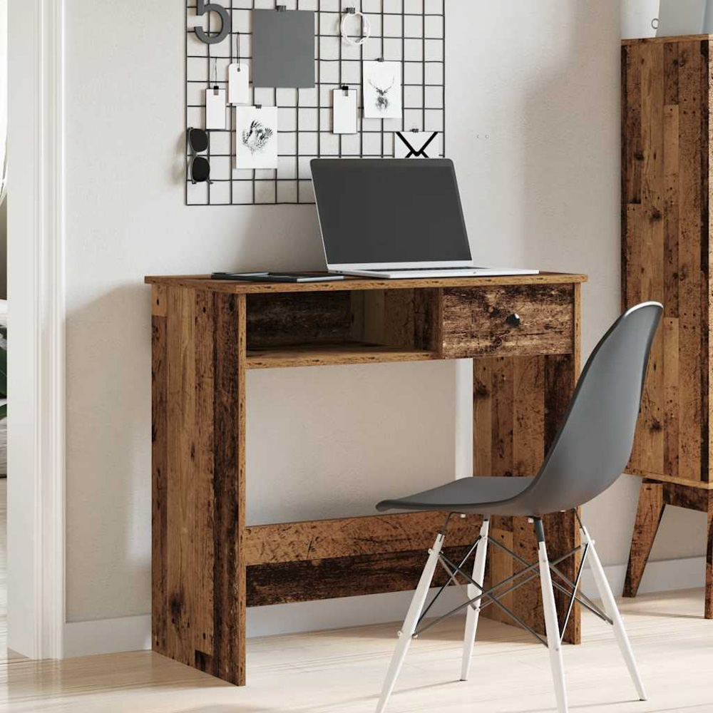 vidaXL Single Drawer Single Shelf Computer Desk Old Wood Effect Image 9