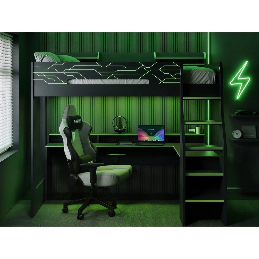 Recoil Ultimate Vivid Single Charcoal and Green High Sleeper with Desk Image 4