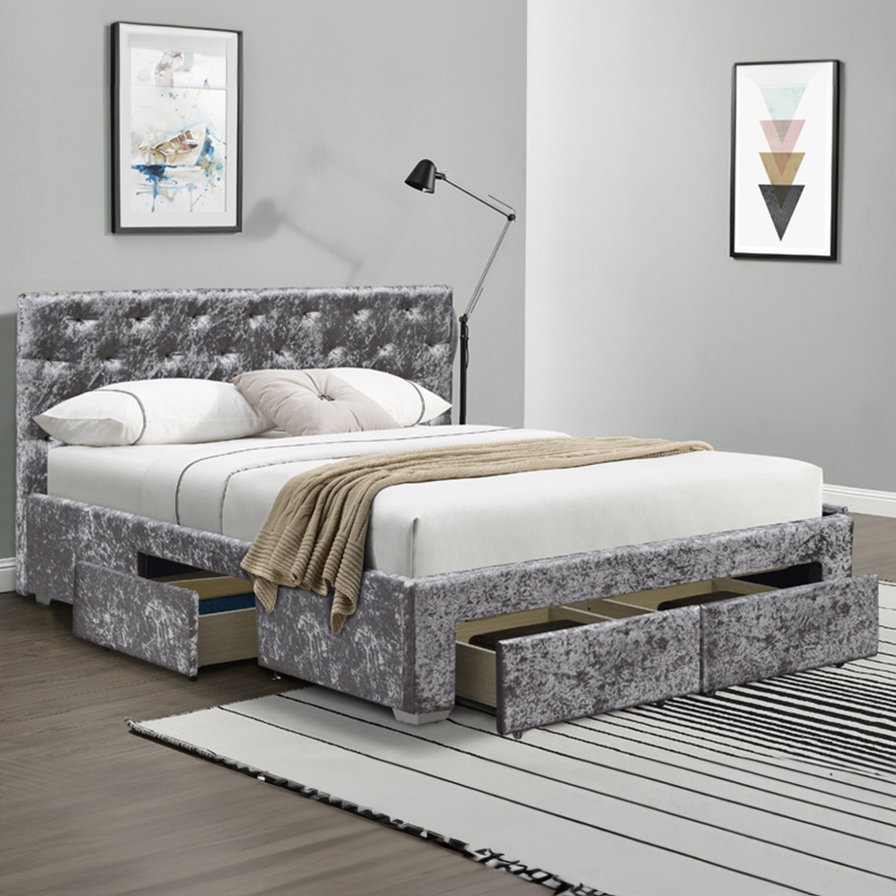 Brooklyn Silver Crushed Velvet 4 Piece Bedroom Furniture Set Image 2