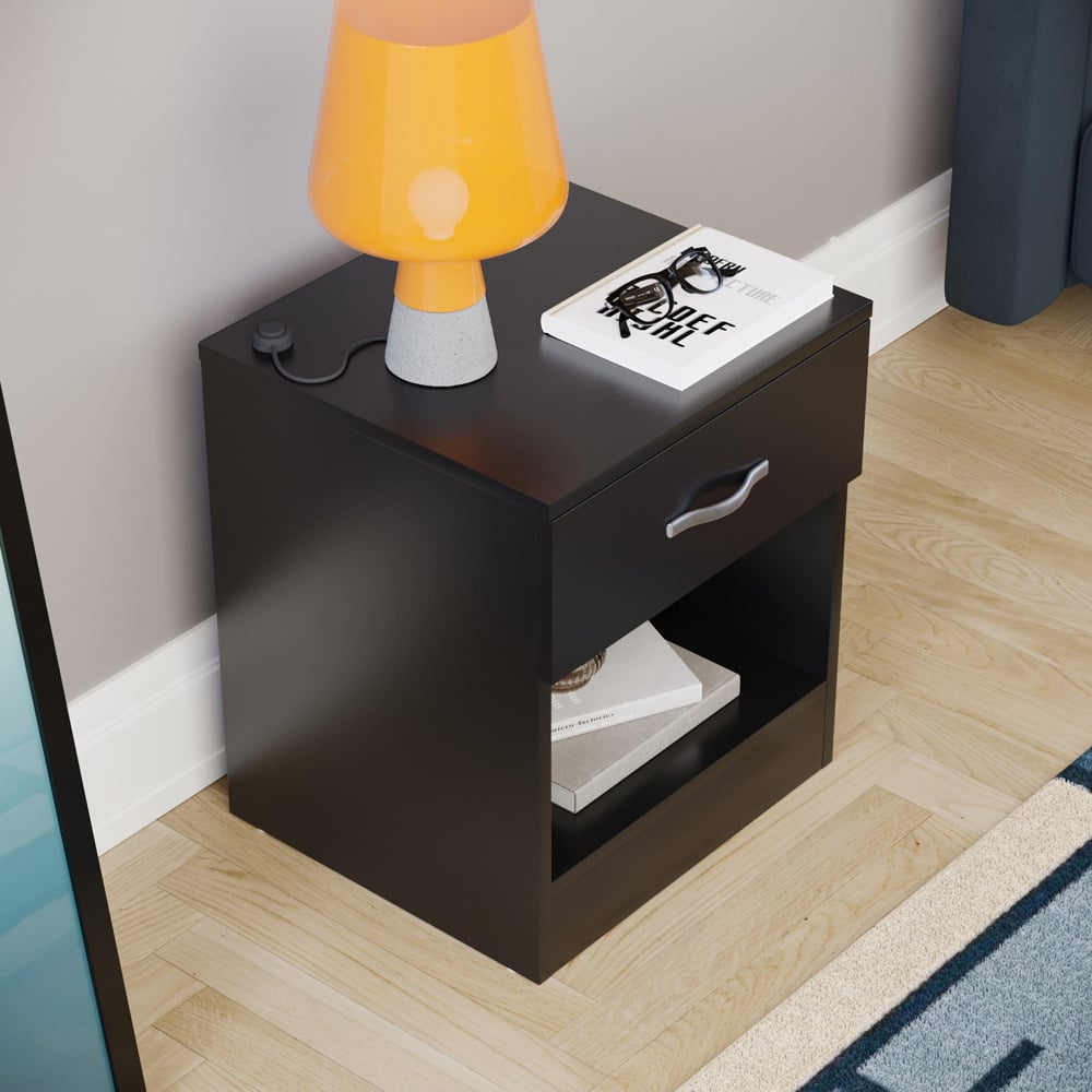Vida Designs Riano Single Drawer Black Bedside Table Image 6