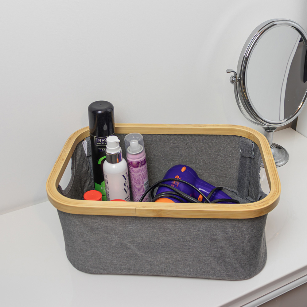 JVL Bambanio 26L Grey Bamboo Foldable Storage Basket 2 Pack Image 2