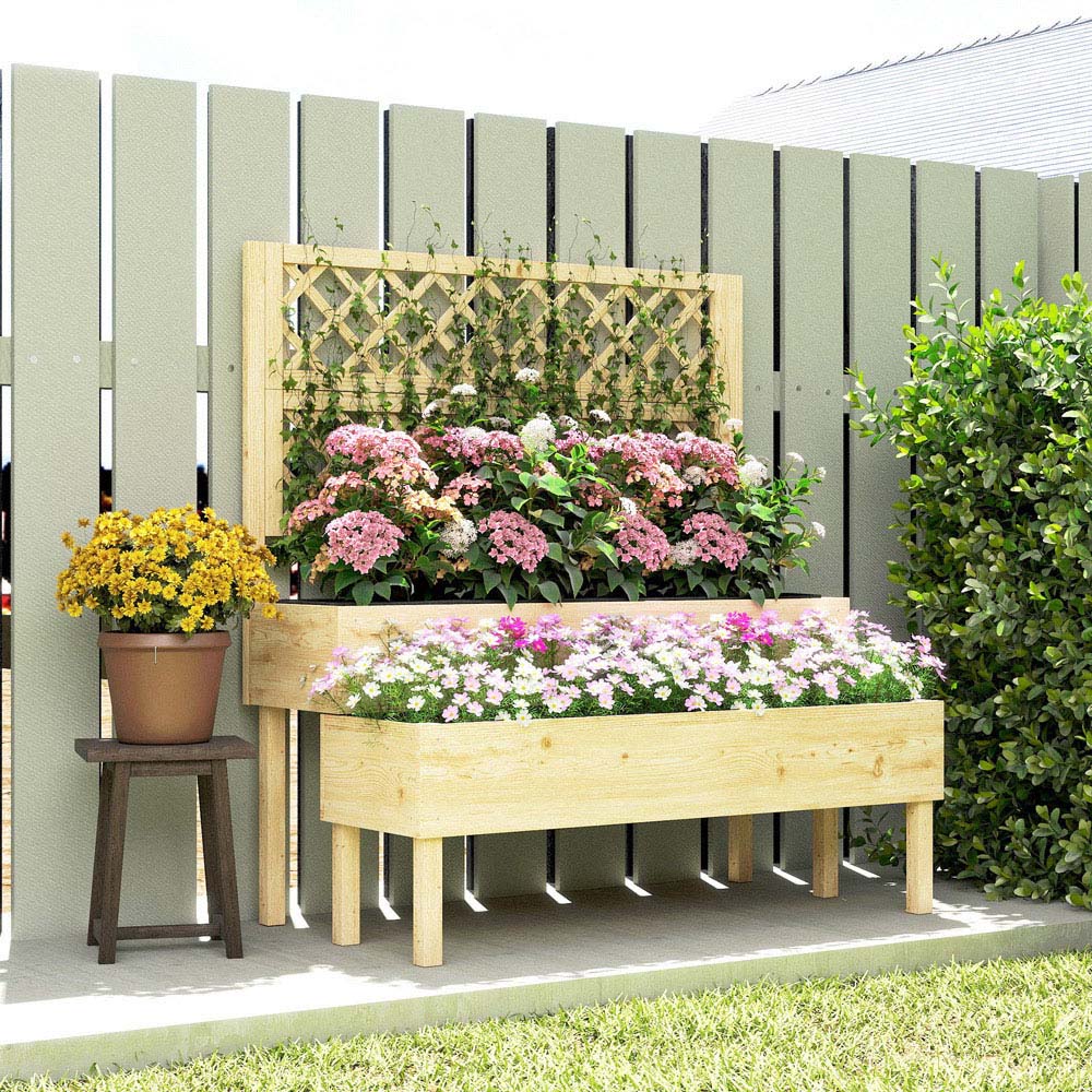 Outsunny 2 Tier Natural Wooden Raised Garden Bed with Trellis 120 x 62 x 108cm Image 8