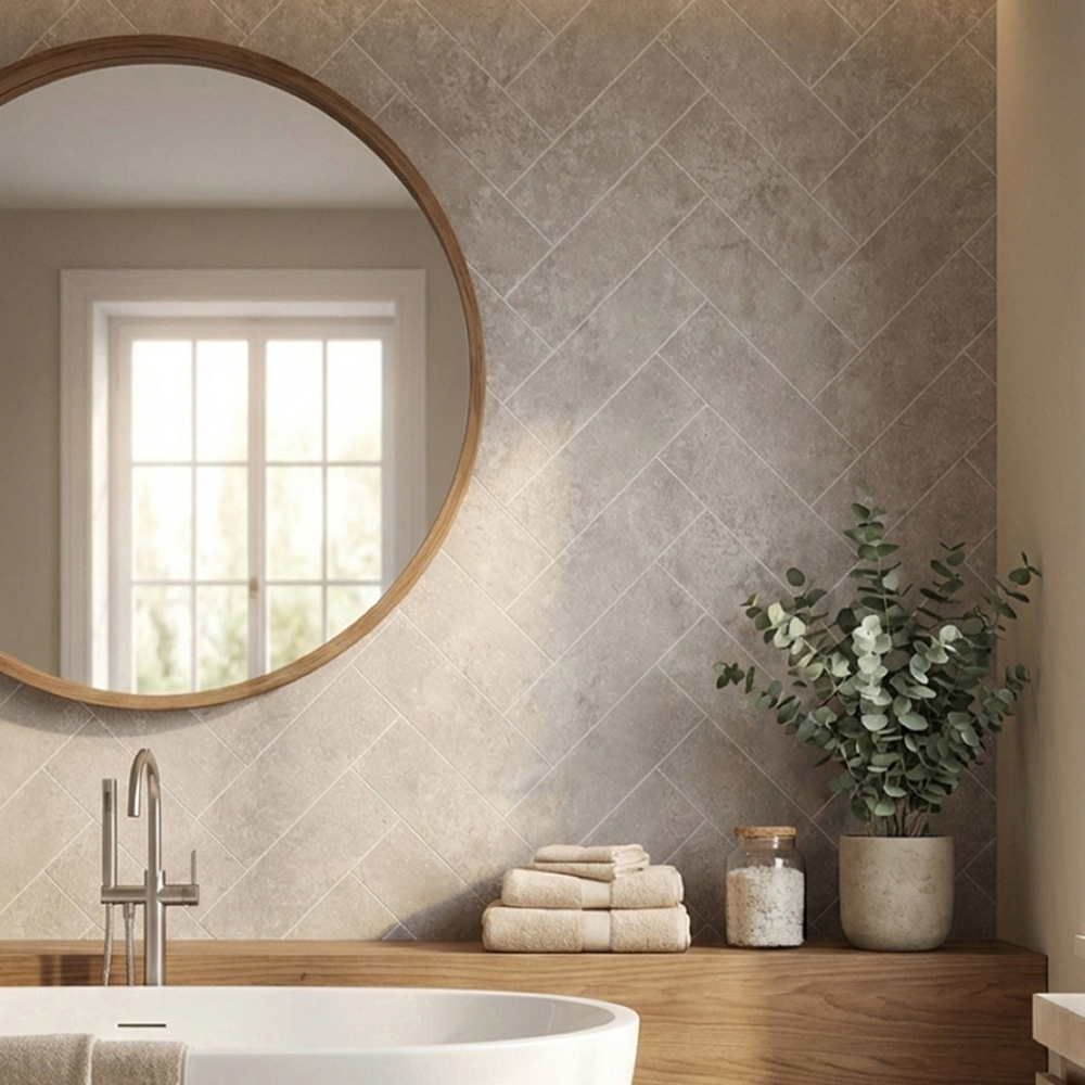 Britwall Light Beige Herringbone Tile Effect Matte Finish Shower Panel 2400 x 1000 x 10mm 3 Pack Image 1