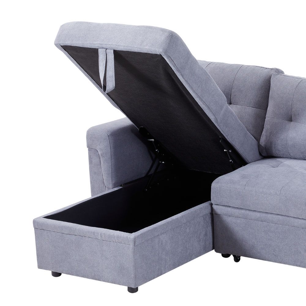 H&O Direct 3 Seater Chaise Sofa Bed with Hidden Storage Image 7