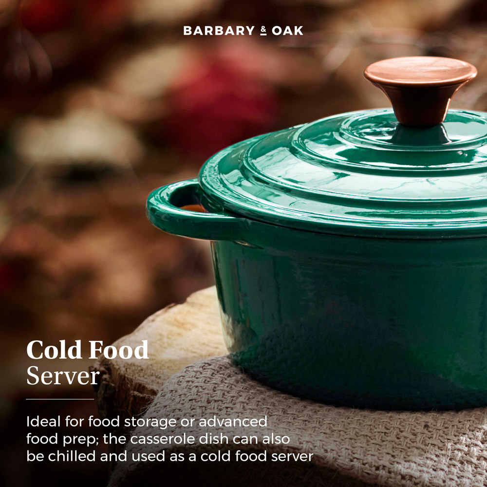 Barbary & Oak 24cm Green Cast Iron Round Non-Stick Casserole Pan with Lid Image 6