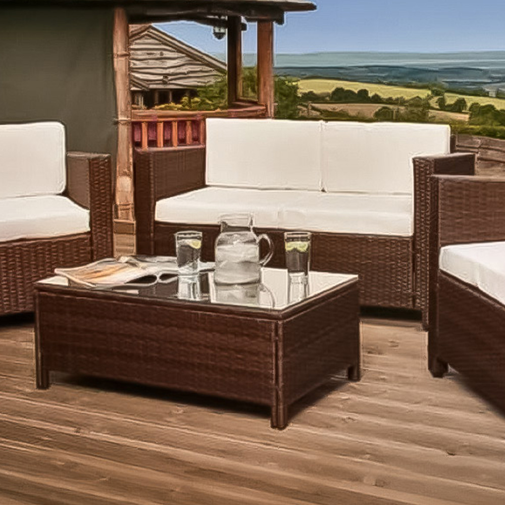 Brooklyn 4 Seater Brown Rattan Sofa Chair and Table Set with Back Pads Image 2