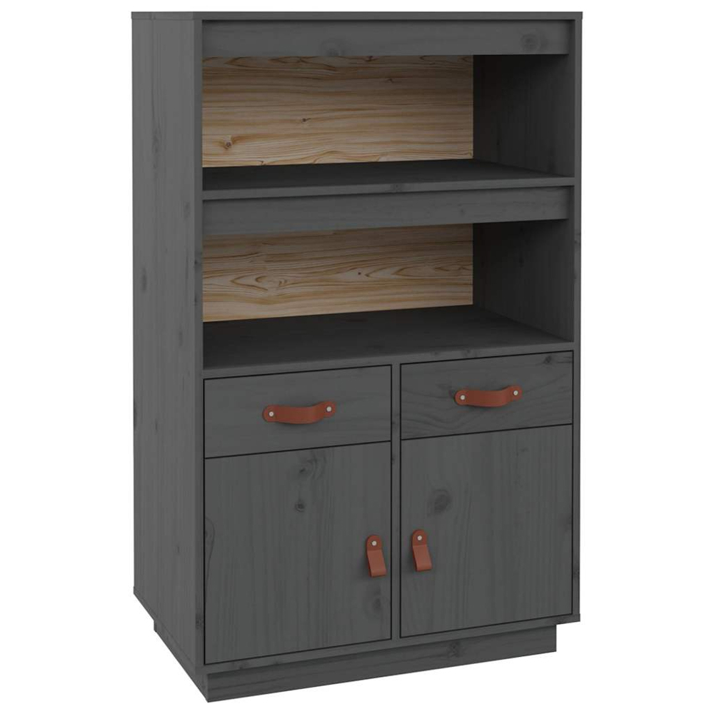 vidaXL 2 Door 2 Drawer 2 Shelf Grey Pine Wood Highboard Image 2