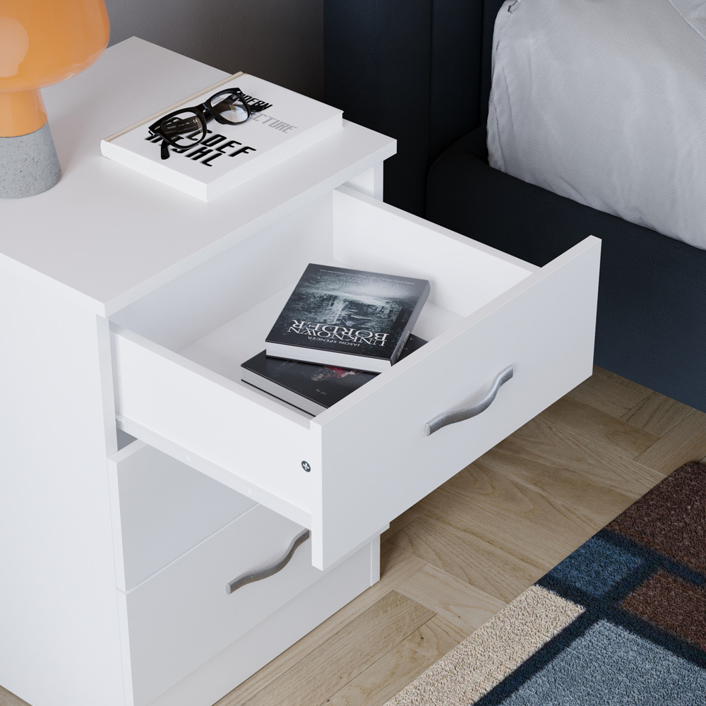 Vida Designs Riano 3 Drawer White Bedside Table Image 5