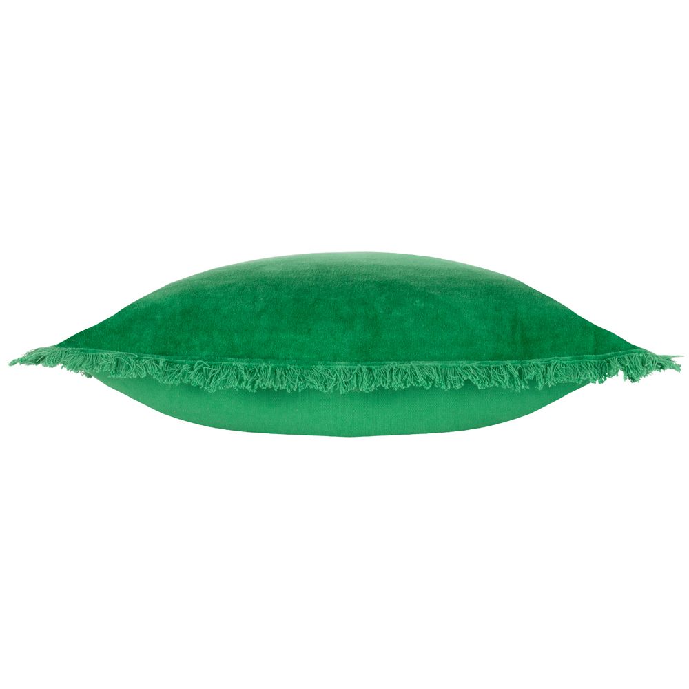 furn. Gracie Emerald Green Velvet Fringed Cushion Image 4