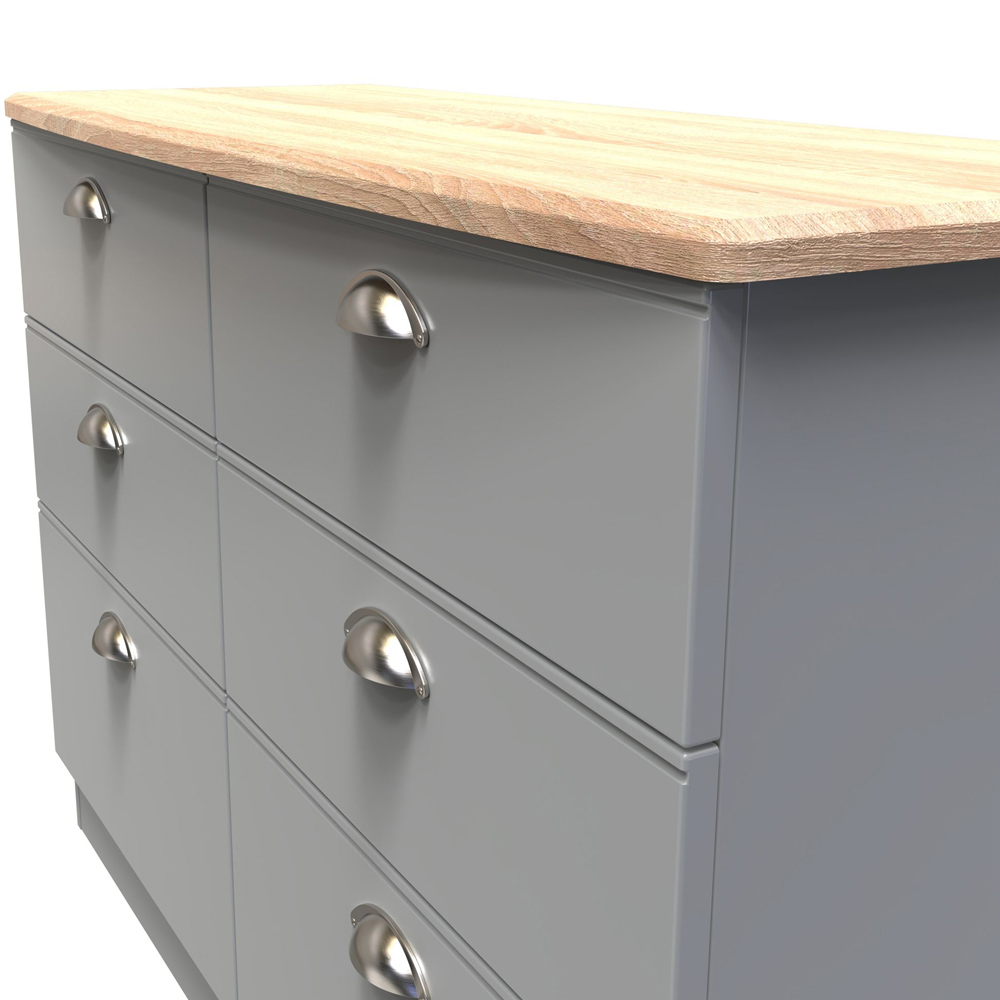 Crowndale Victoria 6 Drawer Dusk Grey and Oak Wide Midi Chest of Drawer Image 6