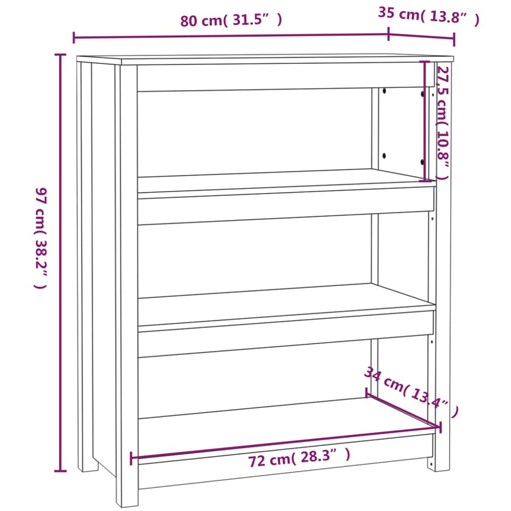 vidaXL 3 Shelf Grey Solid Pine Wood Bookcase Image 9