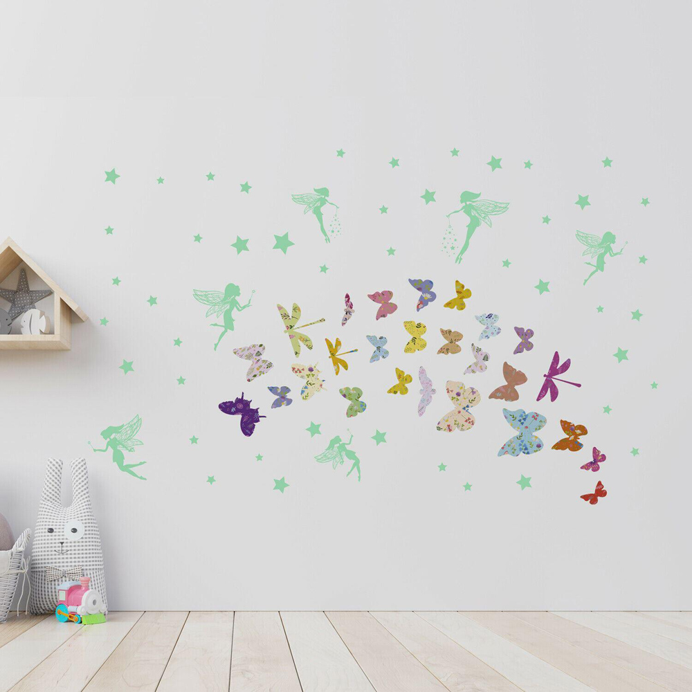 Walplus Glow in the Dark Fairies with Butterflies Kids Bedroom Self Adhesive Wall Stickers Image 1