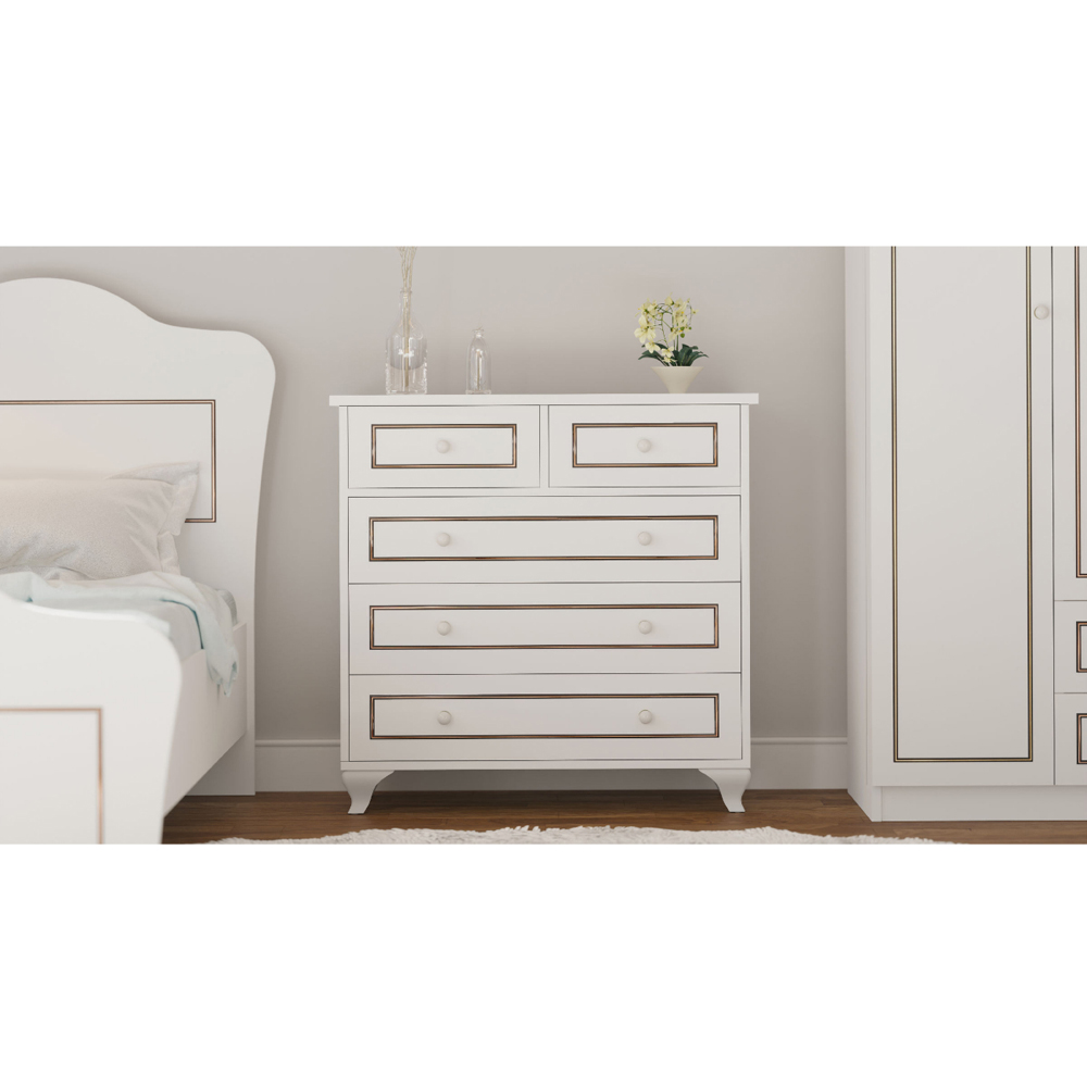 Evu CLEMENT 5 Drawer White Chest of Drawers Image 3