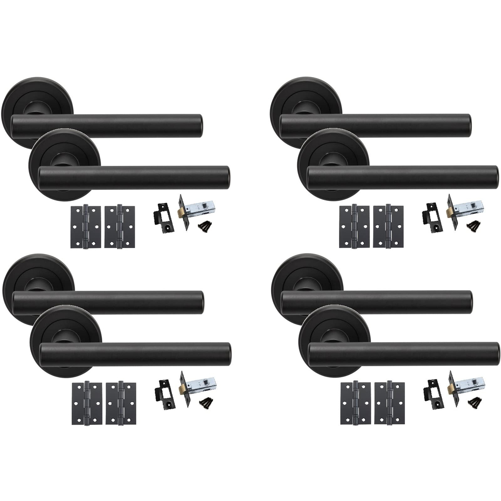 Golden Grace Matt Black Straight T-Bar Handles Set 4 Pack Image 1