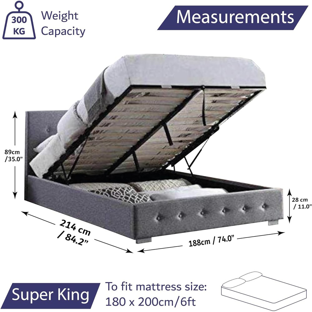 Home Treats Super King Grey Ottoman Storage Bed Image 8