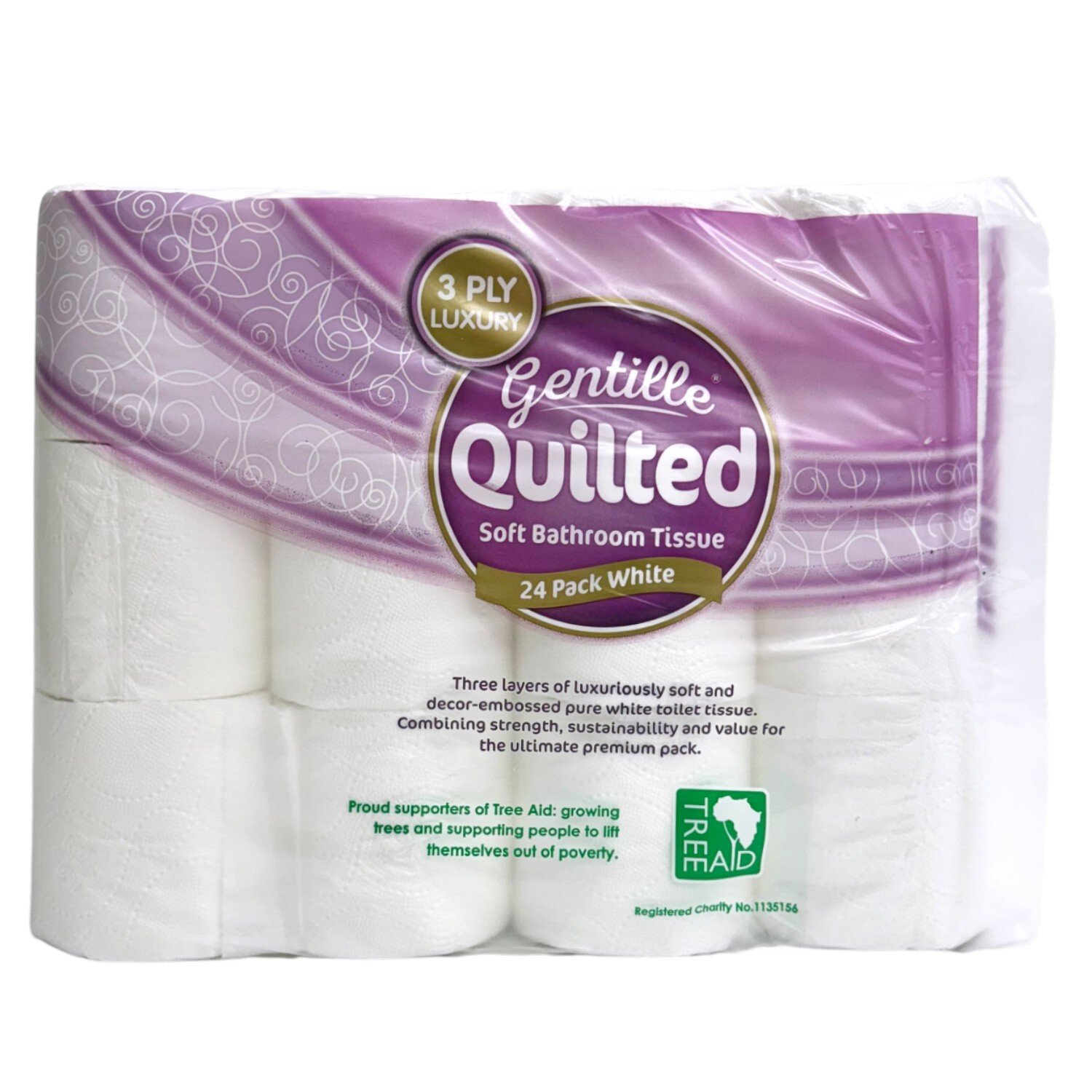 Pack of 24 Gentille Quilted Toilet Tissue Rolls - White Image 2