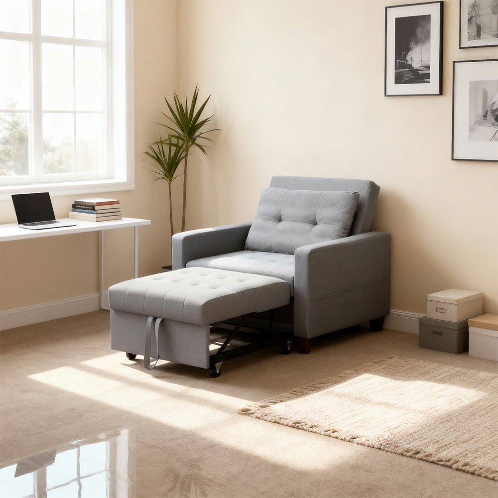 Home Source Charleston Single Seater Dark Grey Linen Sofa Bed Image 7