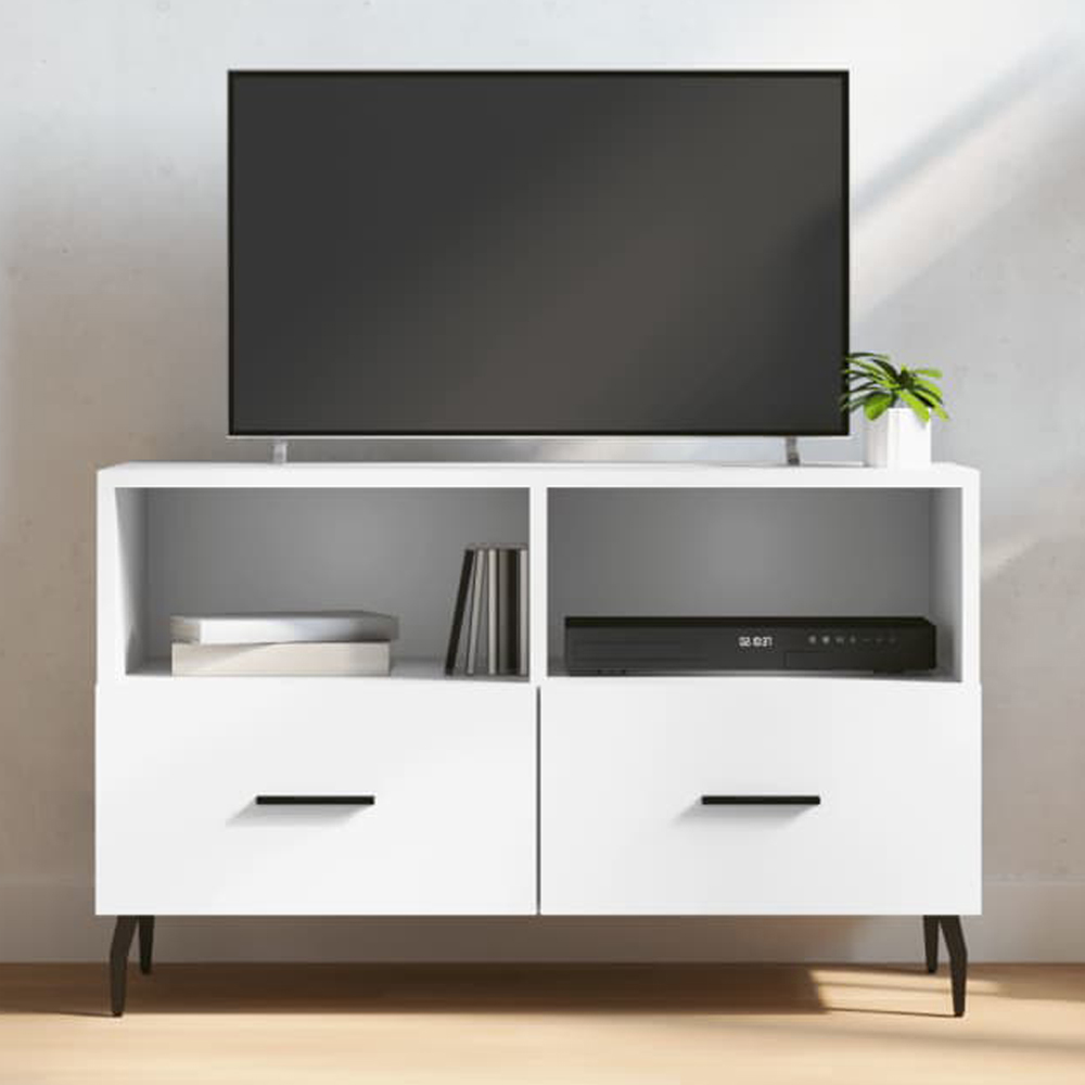 vidaXL 2 Drawer 2 Shelf White TV Cabinet Image 1