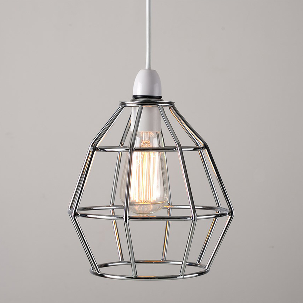 ValueLights Hamish Polished Chrome Basket Ceiling Pendant Light Lamp Shade Image 3