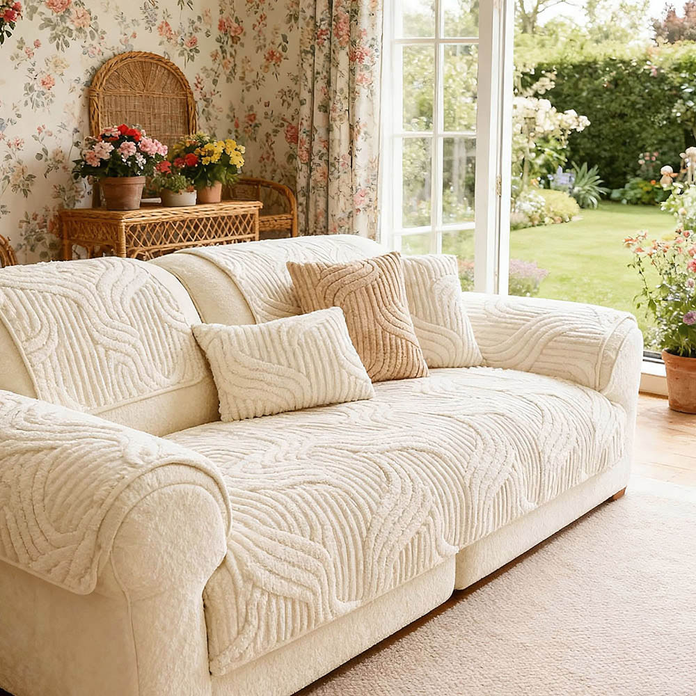 Living and Home Beige Minimalist Wavy Geometric Non-Slip Sofa Mat 90 x 90cm Image 2