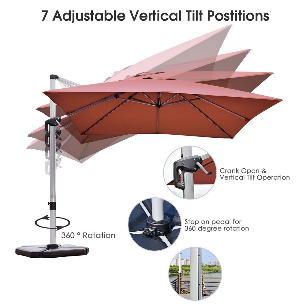 Costway Burgundy Crank and Tilt Cantilever Parasol 3m Image 4